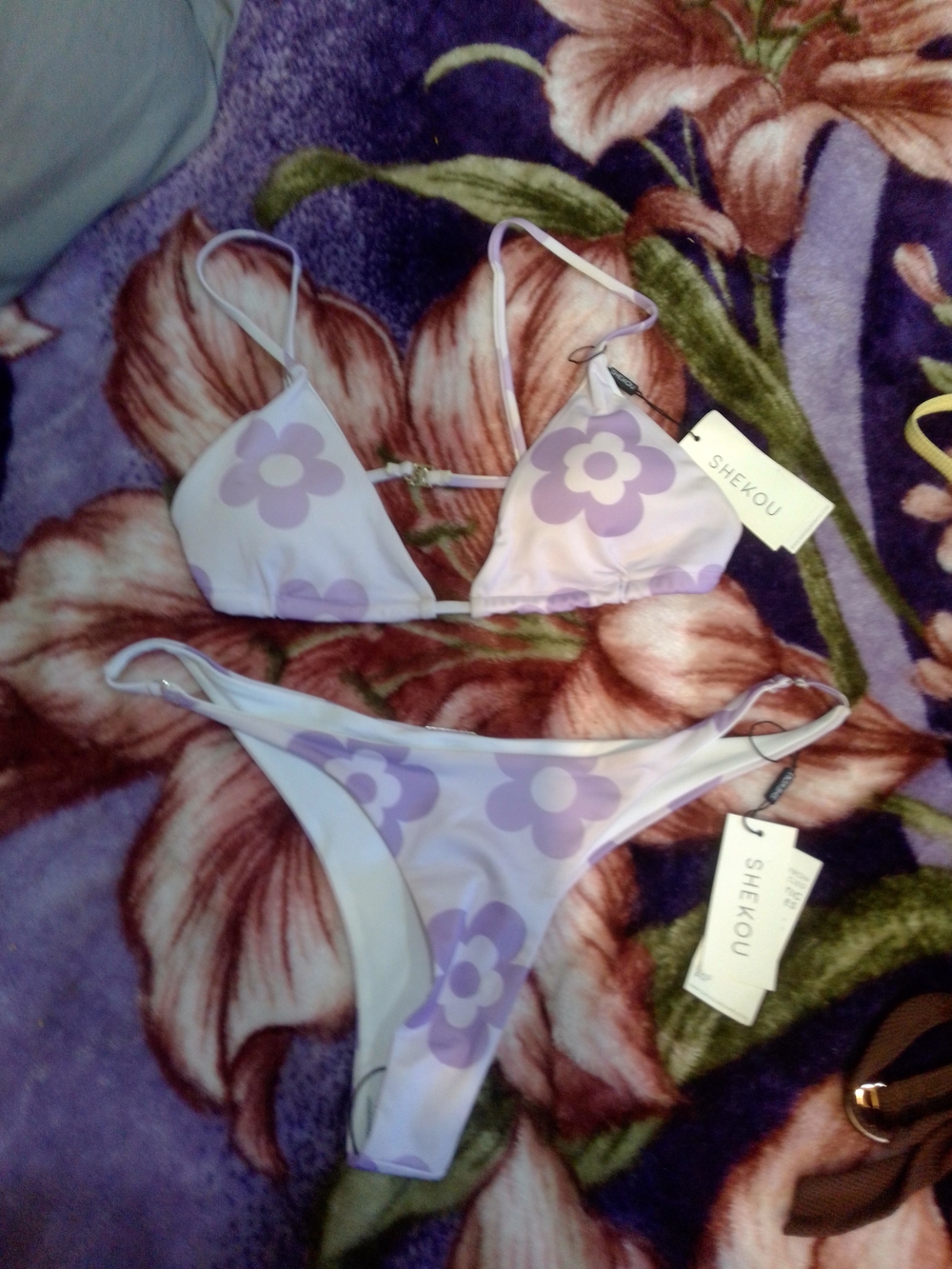 SHEKOU Lavender Floral Triangle Bikini Set